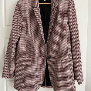Marled Red and White Checkered Blazer